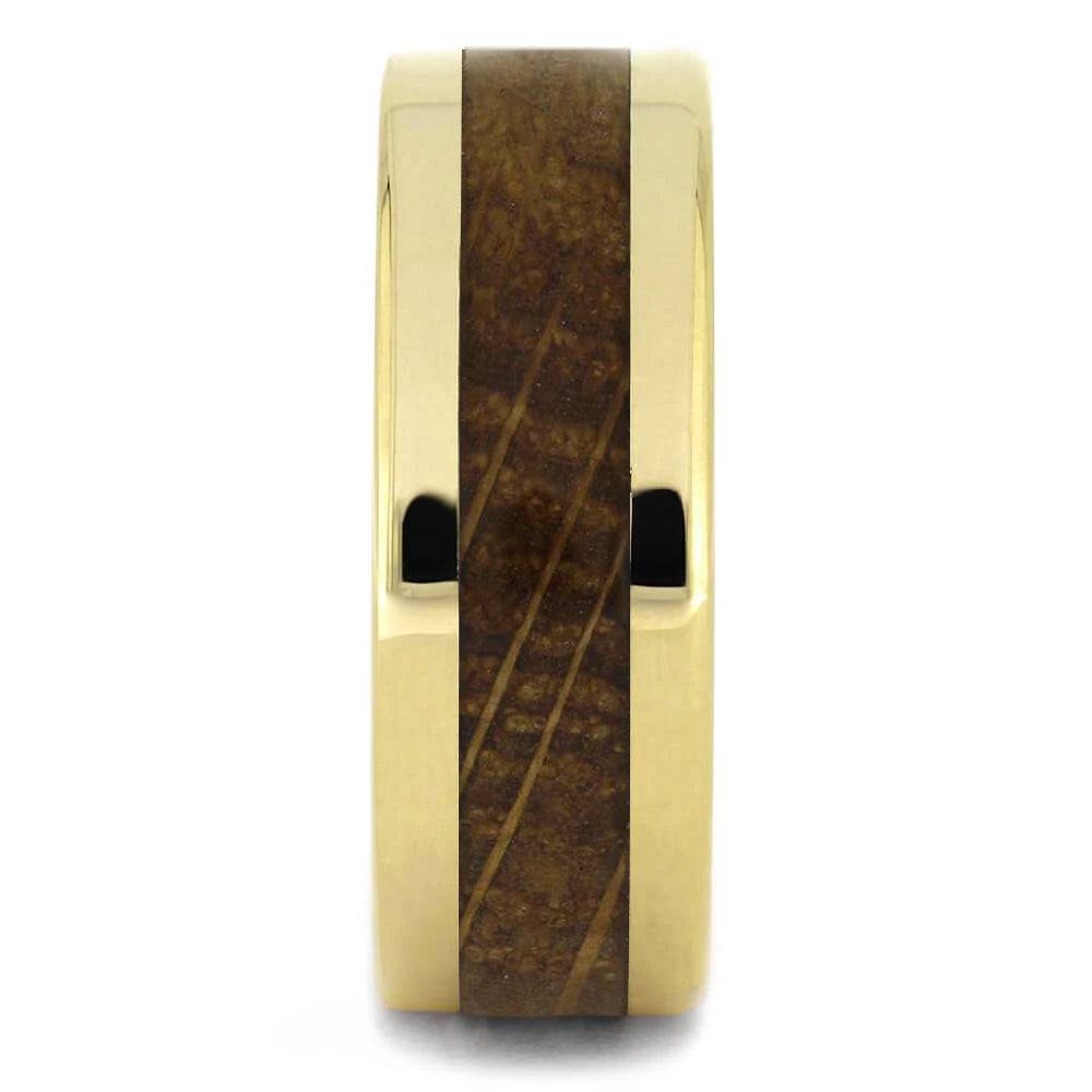 Solid Yellow Gold Ring With Whiskey Barrel Oak Wood