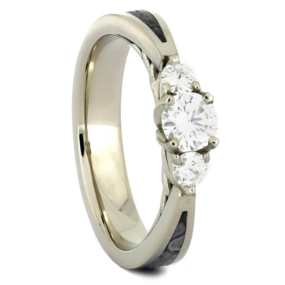 Dinosaur Bone Three Stone White Engagement Ring - Jewelry by Johan