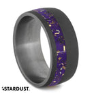 Sandblasted Titanium Wedding Band With Purple Stardust™ Pinstripe-2561 - Jewelry by Johan