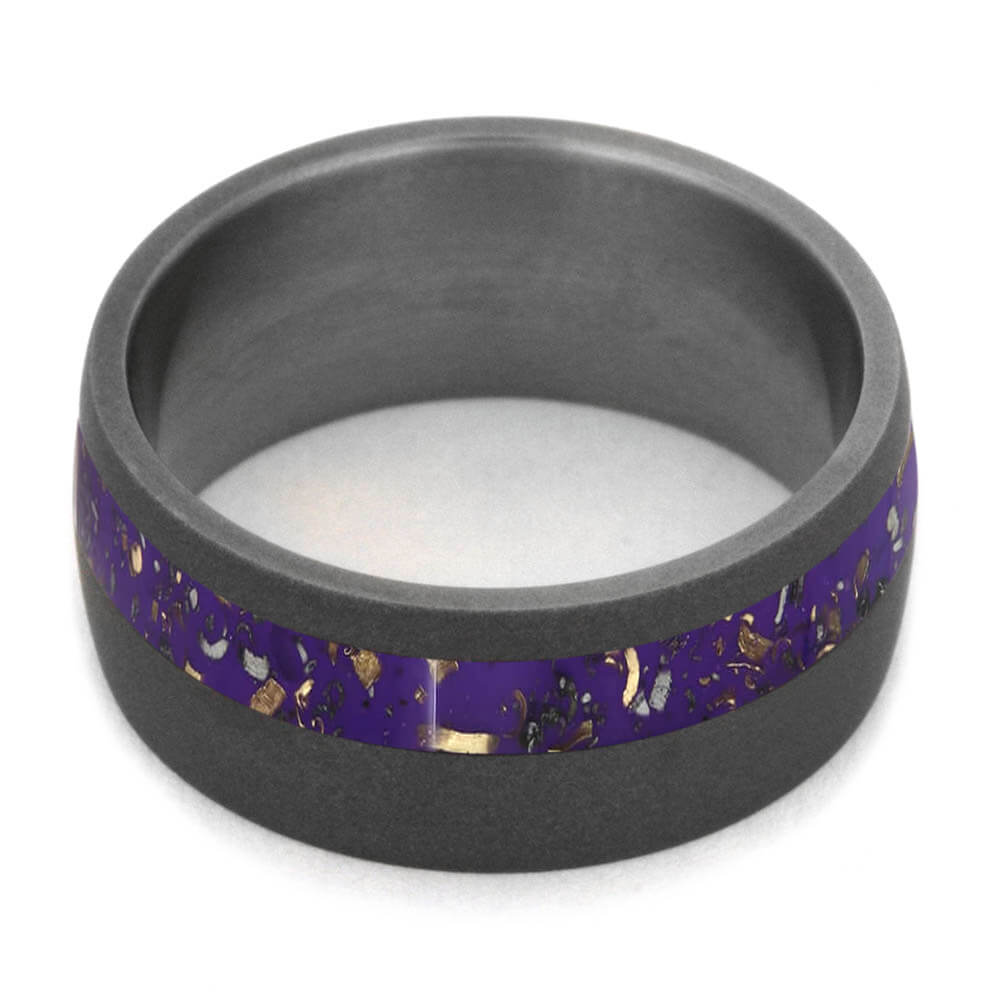 Sandblasted Titanium Wedding Band With Purple Stardust™ Pinstripe-2561 - Jewelry by Johan