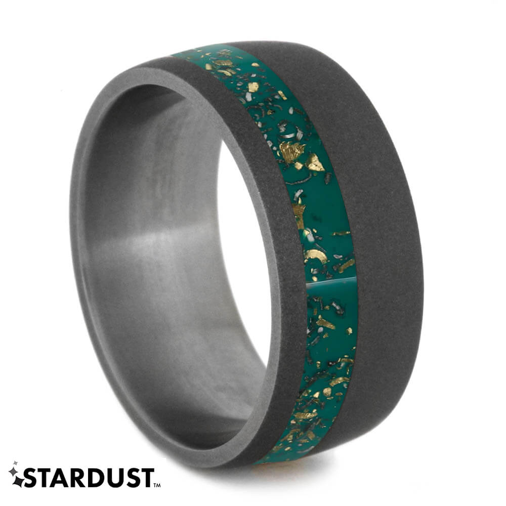 Green Stardust™ Men's Wedding Band With Sandblasted Titanium Finish-2562 - Jewelry by Johan