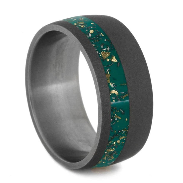 Green Stardust™ Men's Wedding Band With Sandblasted Titanium Finish-2562 - Jewelry by Johan