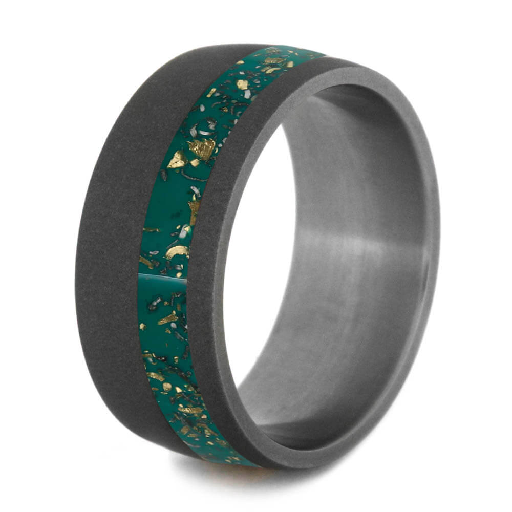 Green Stardust™ Men's Wedding Band With Sandblasted Titanium Finish-2562 - Jewelry by Johan