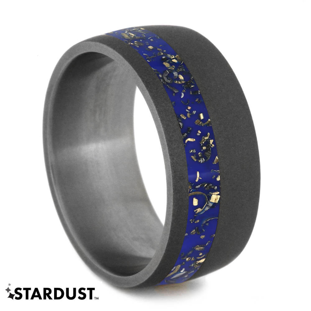 Dark Blue Stardust™ and Sandblasted Titanium Wedding Band-2563 - Jewelry by Johan