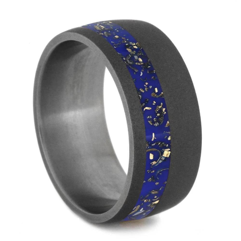 Dark Blue Stardust™ and Sandblasted Titanium Wedding Band-2563 - Jewelry by Johan