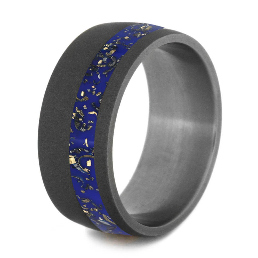 Dark Blue Stardust™ and Sandblasted Titanium Wedding Band-2563 - Jewelry by Johan