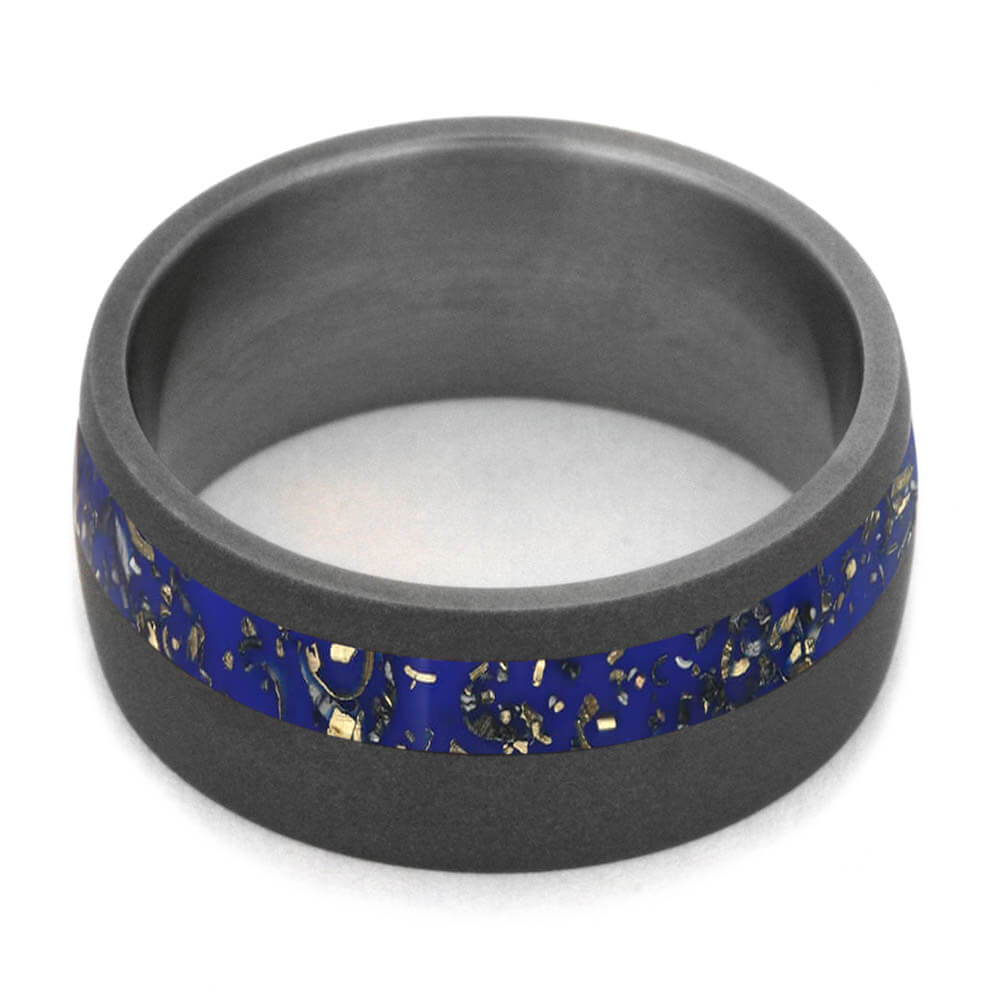 Dark Blue Stardust™ and Sandblasted Titanium Wedding Band-2563 - Jewelry by Johan