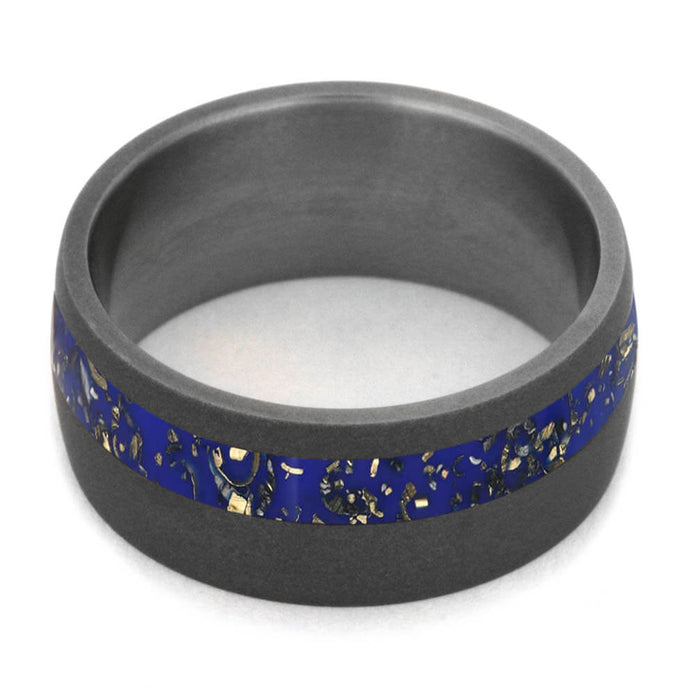 Dark Blue Stardust™ and Sandblasted Titanium Wedding Band-2563 - Jewelry by Johan