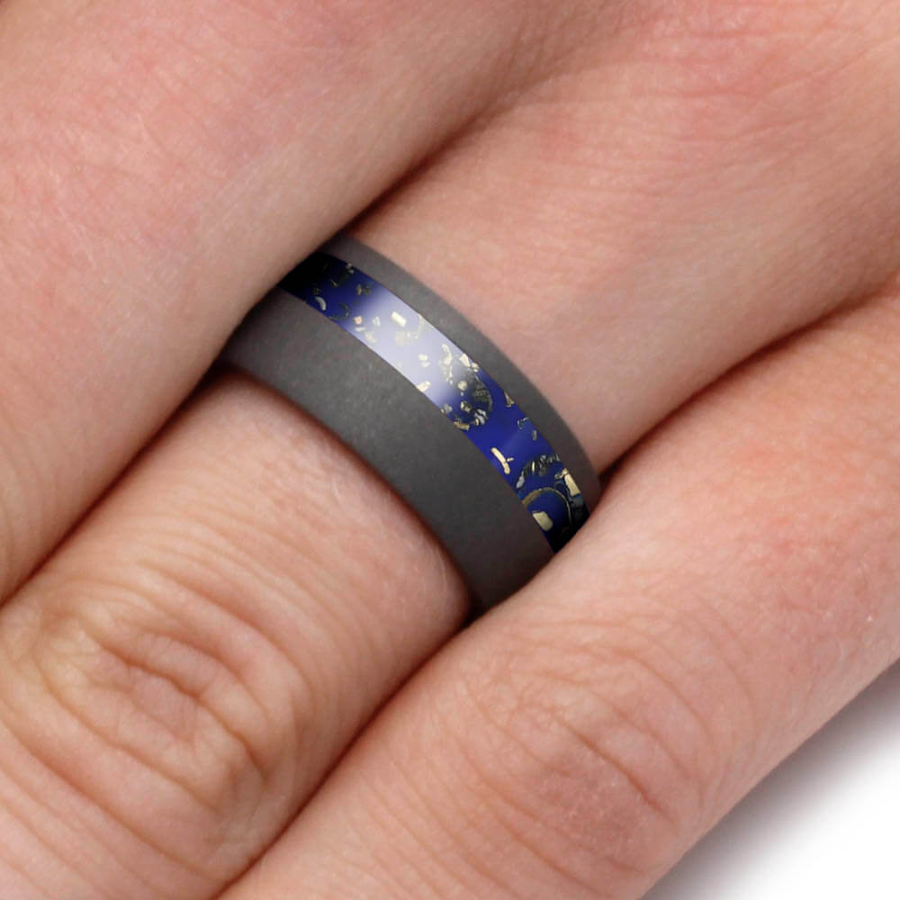 Dark Blue Stardust™ and Sandblasted Titanium Wedding Band-2563 - Jewelry by Johan