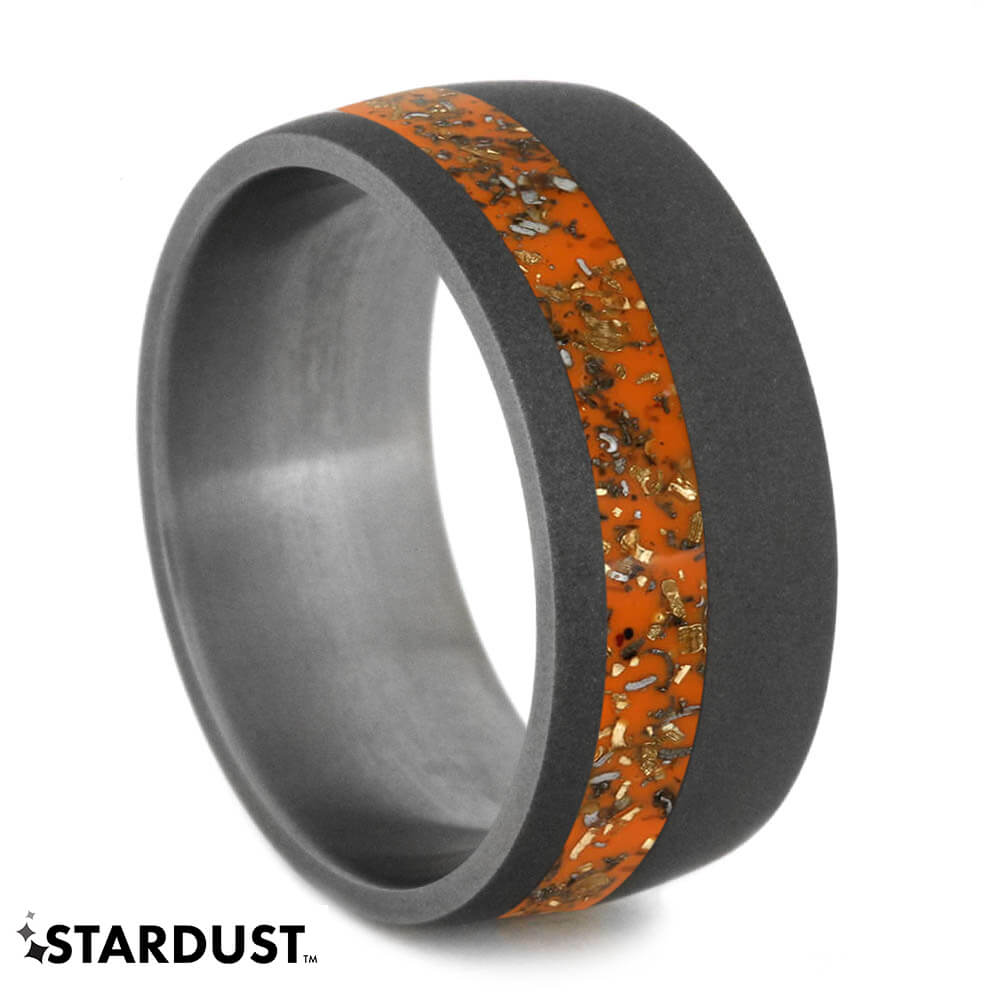 Orange Stardust™ Wedding Band In Sandblasted Titanium-2564 - Jewelry by Johan