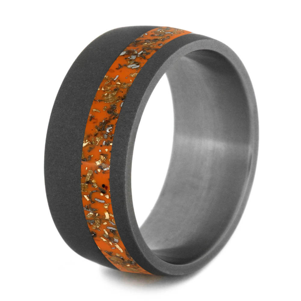 Orange Stardust™ Wedding Band In Sandblasted Titanium-2564 - Jewelry by Johan