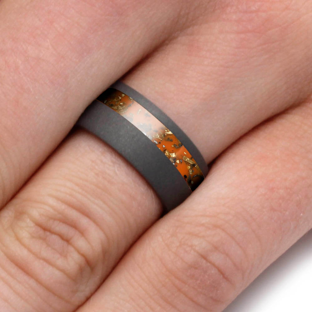 Orange Stardust™ Wedding Band In Sandblasted Titanium-2564 - Jewelry by Johan