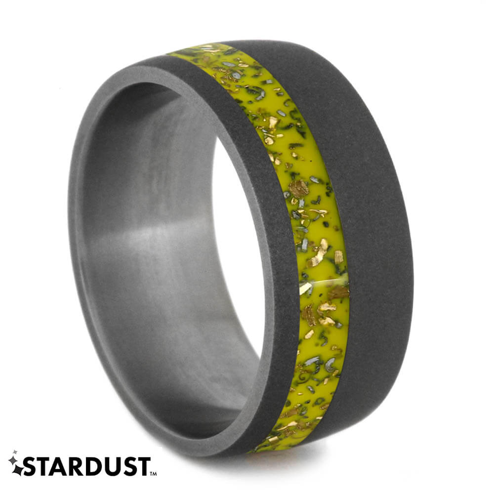 Yellow Stardust™ Men's Wedding Band In Sandblasted Titanium-2565 - Jewelry by Johan