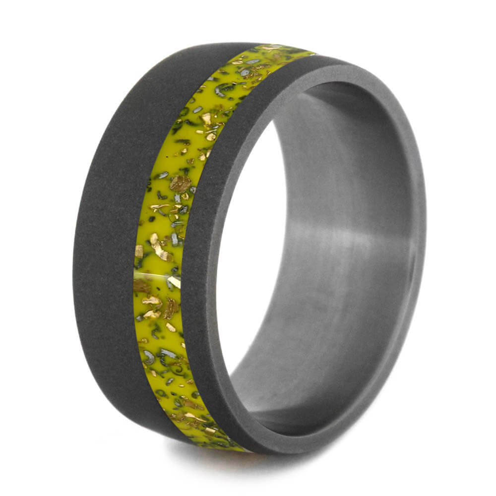 Yellow Stardust™ Men's Wedding Band In Sandblasted Titanium-2565 - Jewelry by Johan