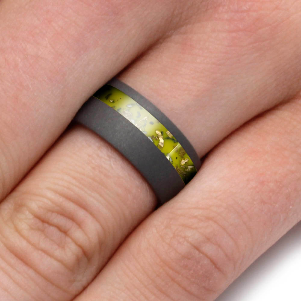 Yellow Stardust™ Men's Wedding Band In Sandblasted Titanium-2565 - Jewelry by Johan