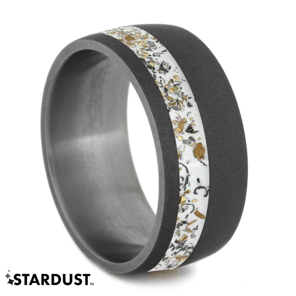Sandblasted Titanium Wedding Band With White Stardust™-2567 - Jewelry by Johan