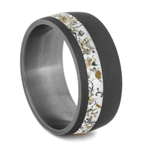 Sandblasted Titanium Wedding Band With White Stardust™-2567 - Jewelry by Johan