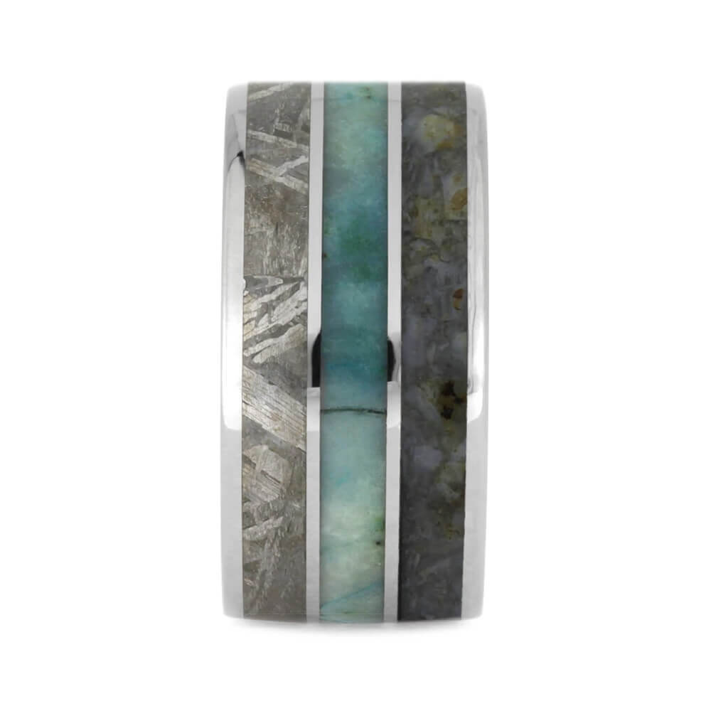 Flat Meteorite Ring with Crushed Dino