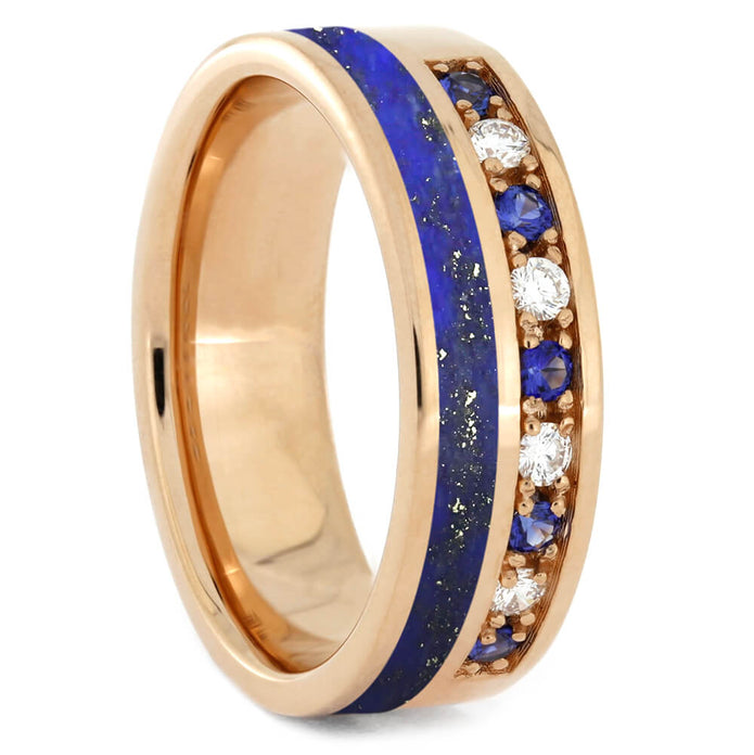Diamond and Sapphire Wedding Band with Lapis Lazuli-2569 - Jewelry by Johan