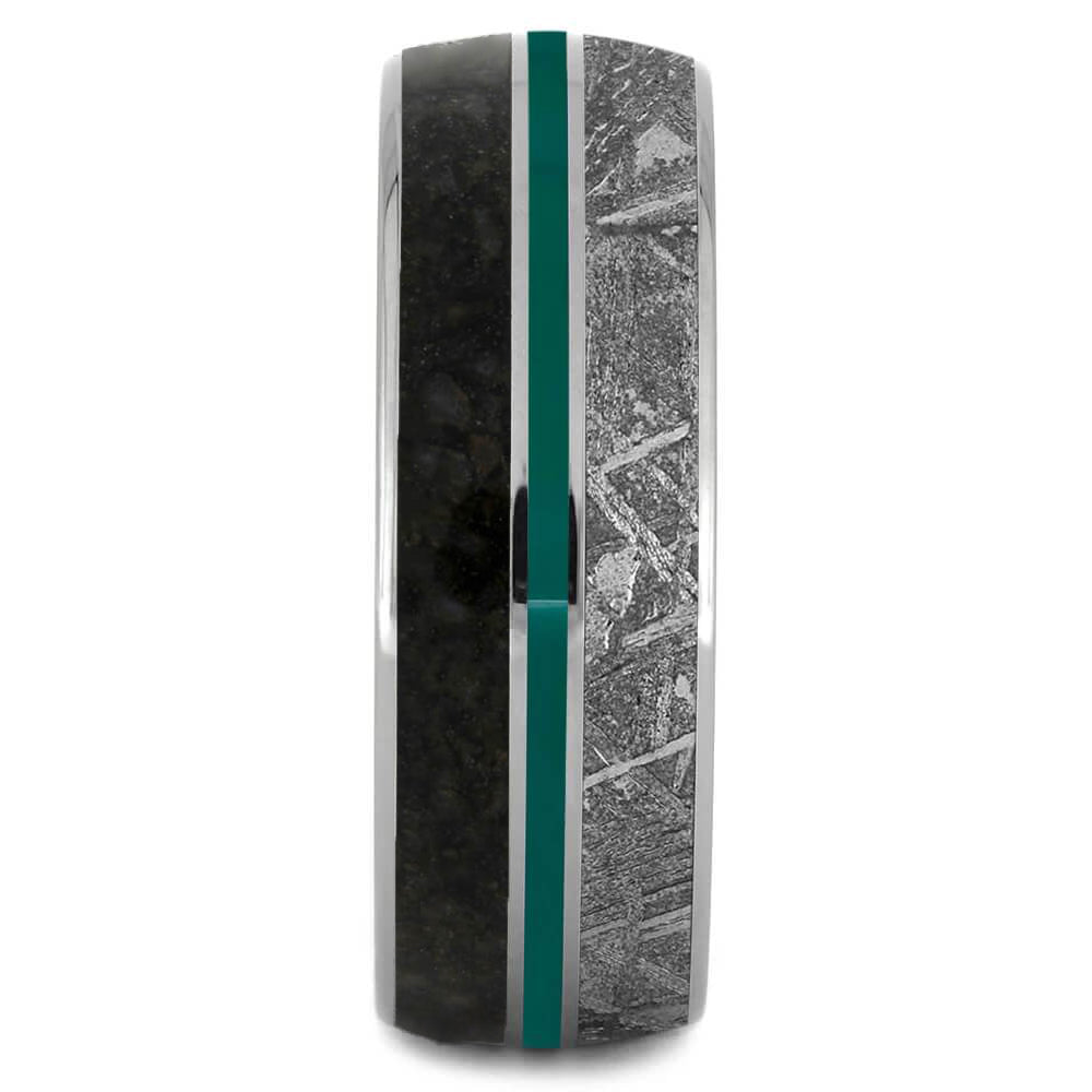 Meteorite and Dinosaur Bone Band With Green Pinstripe-2570GR - Jewelry by Johan