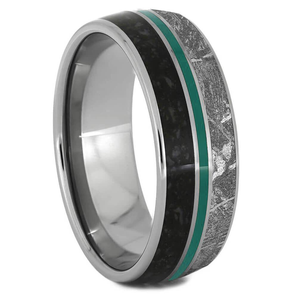 Meteorite and Dinosaur Bone Band With Green Pinstripe-2570GR - Jewelry by Johan
