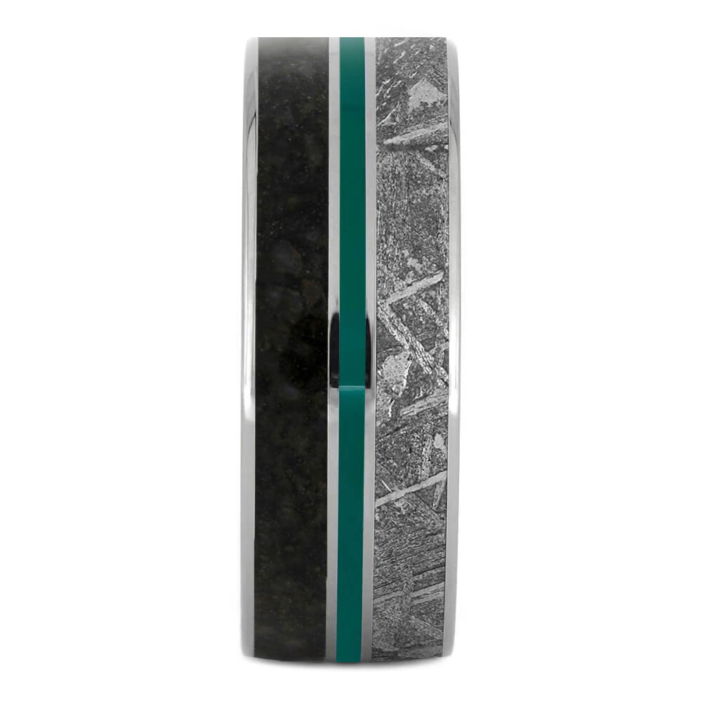 Meteorite and Dinosaur Bone Band With Green Pinstripe-2570GR - Jewelry by Johan