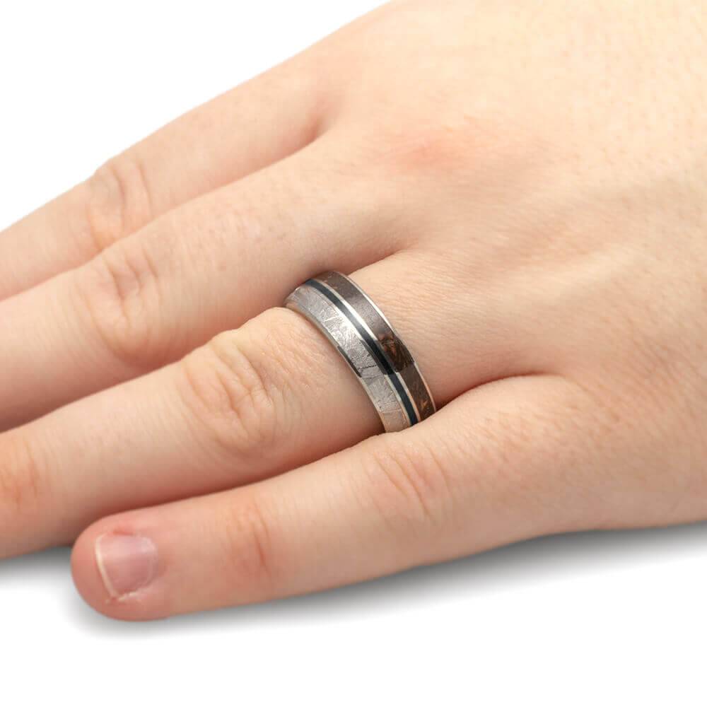 Meteorite and Dino Bone Ring With Black Pinstripe-2570BK - Jewelry by Johan