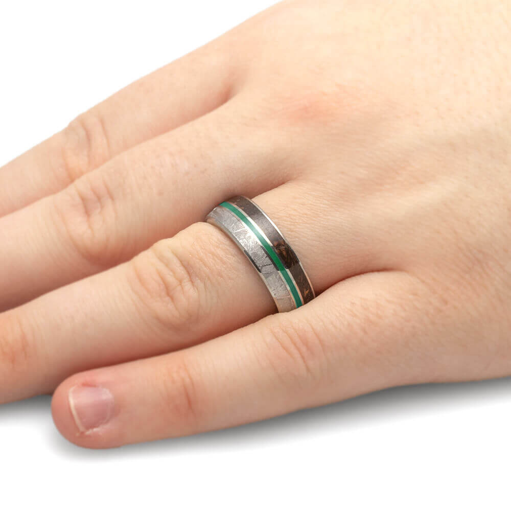 Meteorite and Dinosaur Bone Band With Green Pinstripe-2570GR - Jewelry by Johan