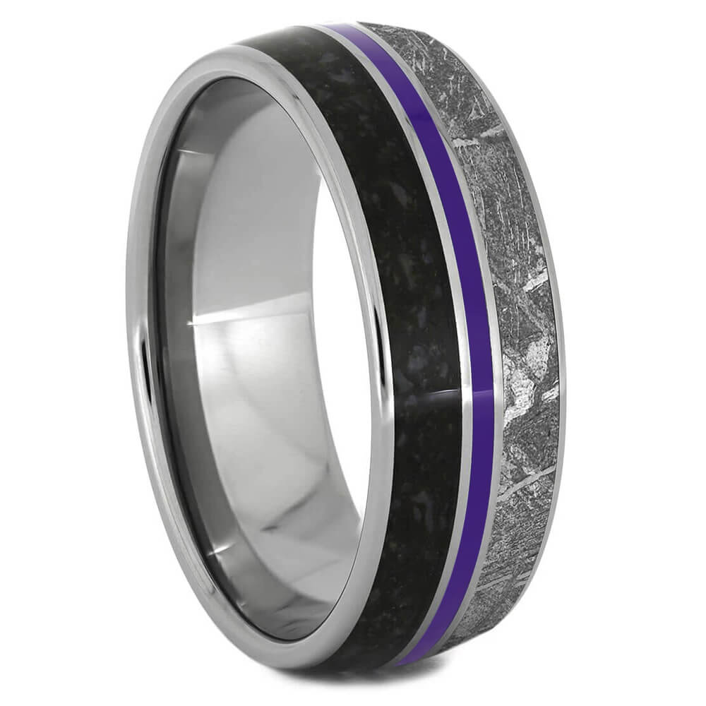 Meteorite and Dinosaur Bone Ring With Purple Pinstripe-2570PU - Jewelry by Johan