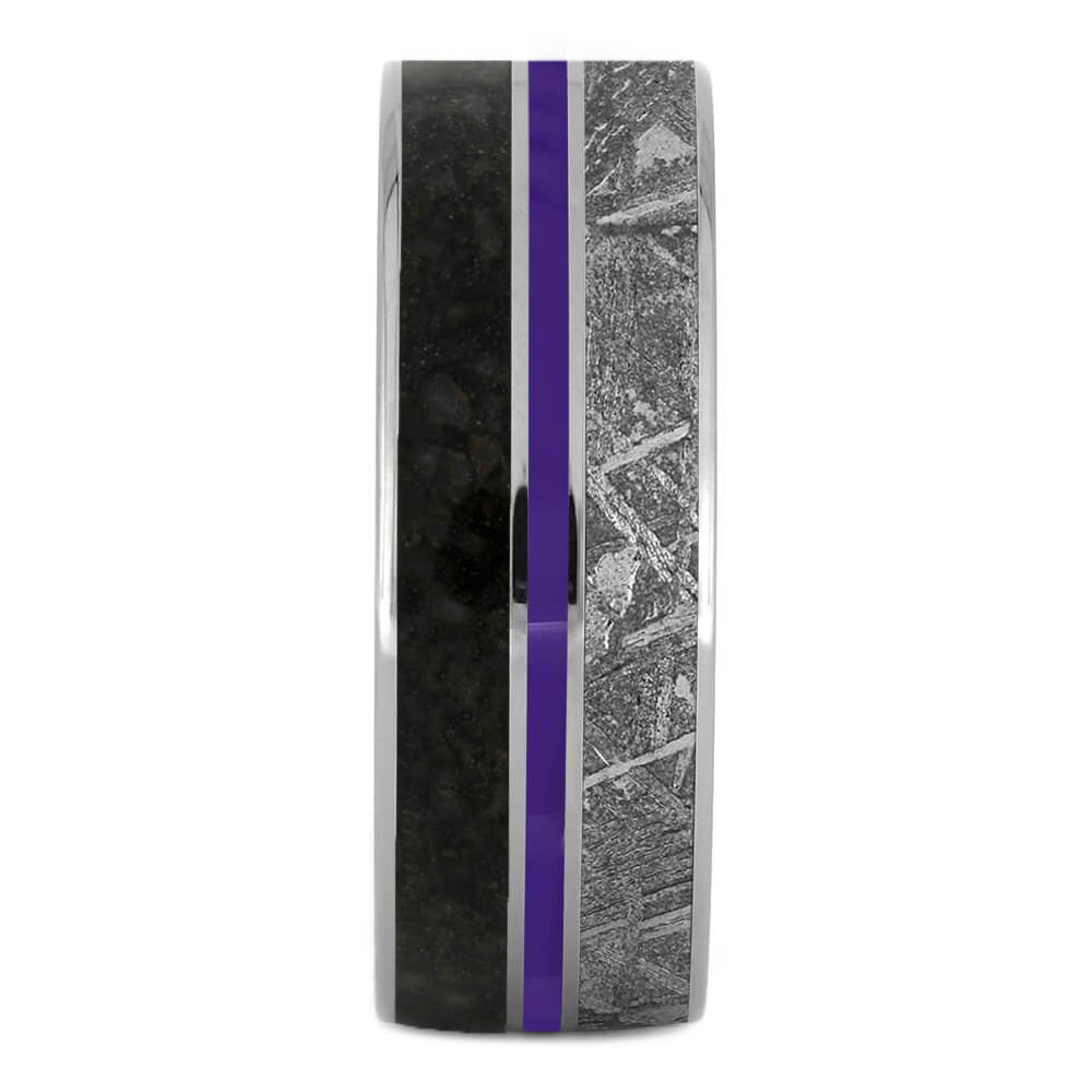 Meteorite and Dinosaur Bone Ring With Purple Pinstripe-2570PU - Jewelry by Johan