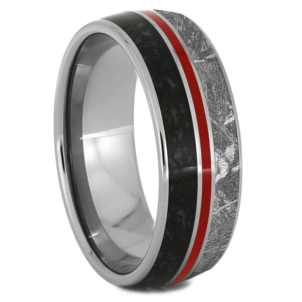 Dinosaur Meteorite Ring with Red Enamel Pinstripe-2570RD - Jewelry by Johan