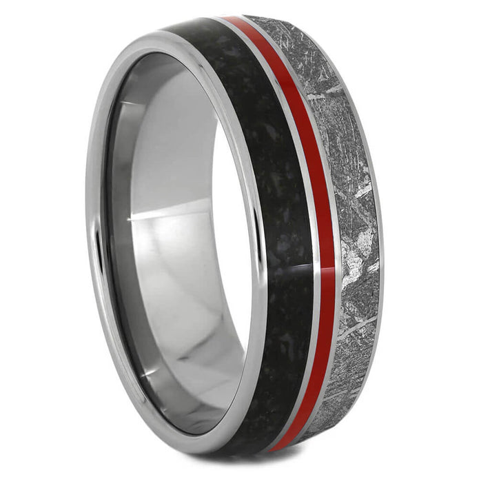 Dinosaur Meteorite Ring with Red Enamel Pinstripe-2570RD - Jewelry by Johan