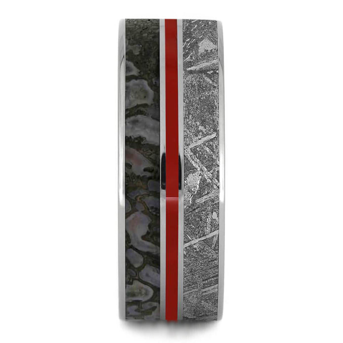 Dinosaur Meteorite Ring with Red Enamel Pinstripe-2570RD - Jewelry by Johan