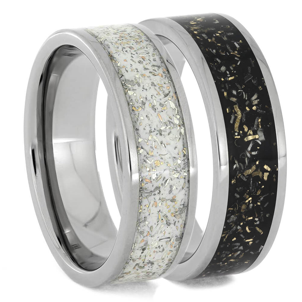 Black & White Stardust™ Titanium Wedding Band Set - Jewelry by Johan