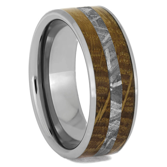 Whiskey Oak Ring With Meteorite, Wooden Men's Wedding Band-2585 - Jewelry by Johan