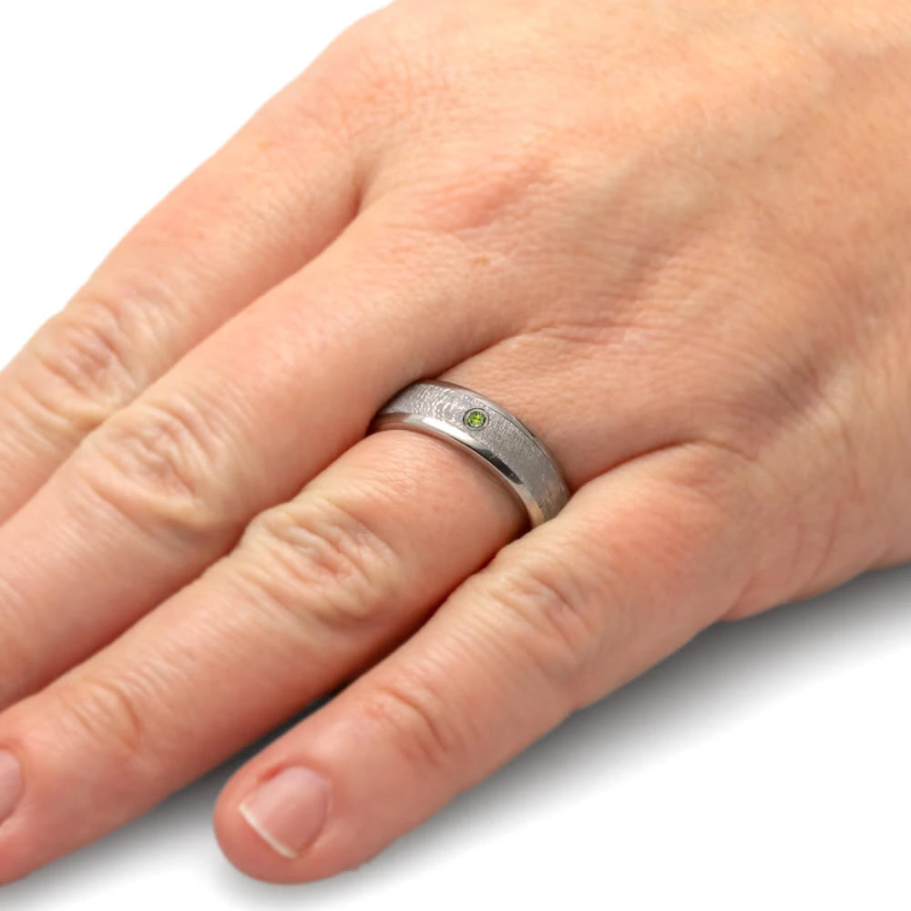 Gibeon Meteorite Wedding Ring With Bezel Set Gemstone - Jewelry by Johan