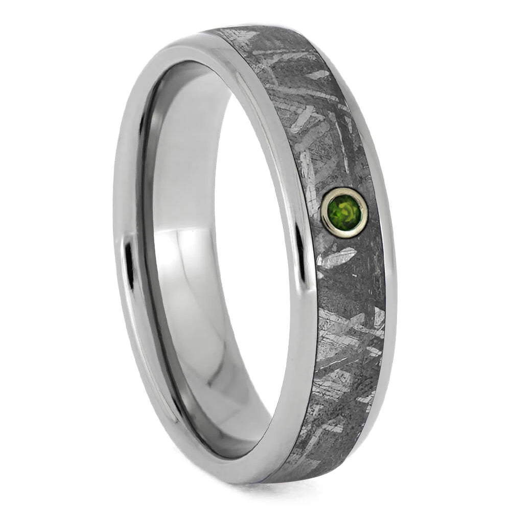 Gibeon Meteorite Wedding Ring With Bezel Set Gemstone - Jewelry by Johan