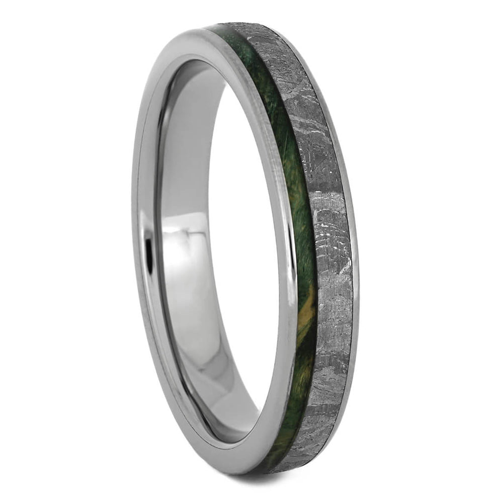 Green Wood & Meteorite Wedding Band, 4mm Ring-2592 - Jewelry by Johan