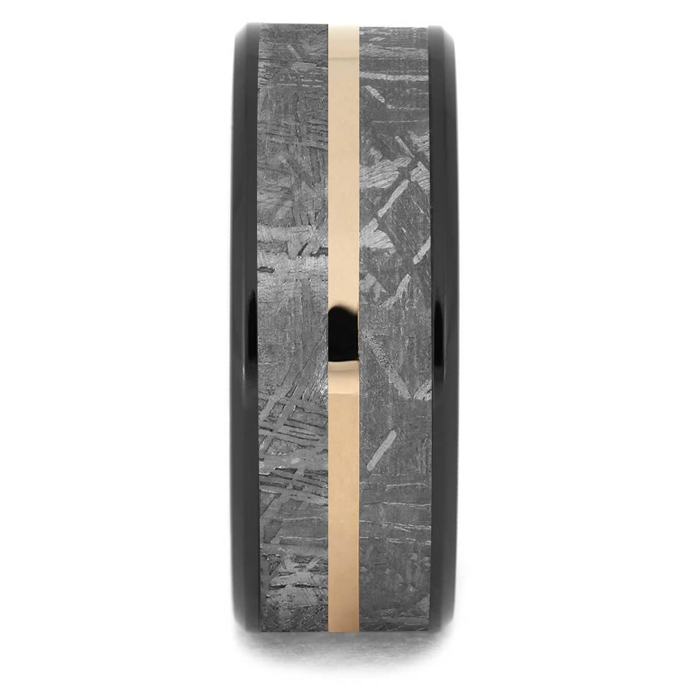 Meteorite Men's Wedding Band With Gold Pinstripe - Jewelry by Johan