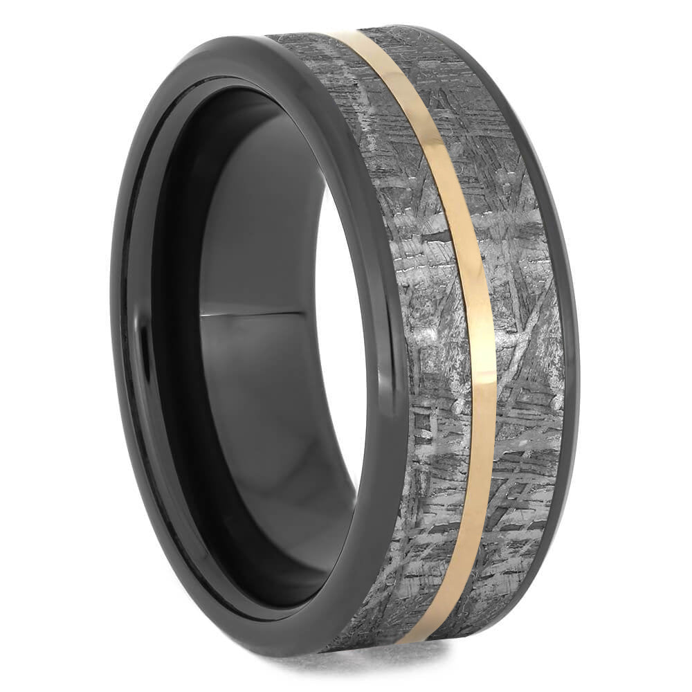 Meteorite Men's Wedding Band With Gold Pinstripe - Jewelry by Johan