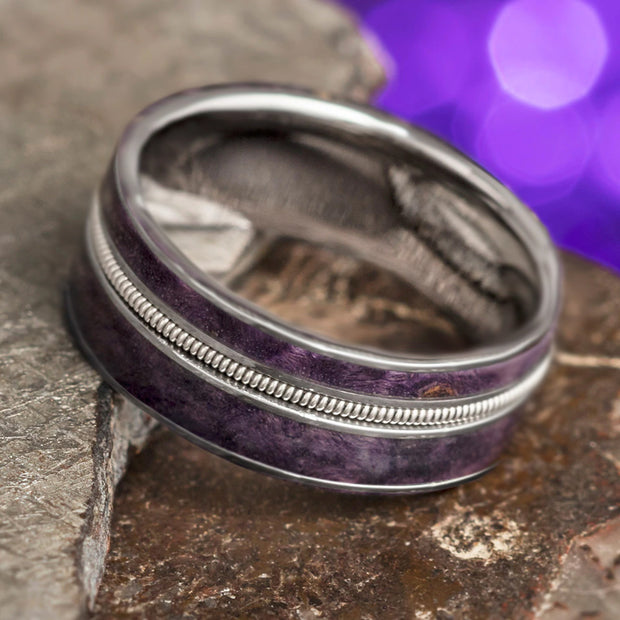 Guitar String & Purple Wood Wedding Band