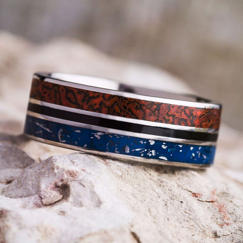 Men's Wedding Band with Dinosaur Bone and Stardust