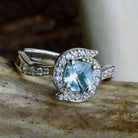 Aquamarine Halo Engagement Ring With Antler Inlay - Jewelry by Johan