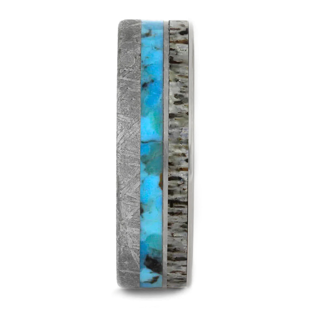 Meteorite & Antler Ring With Turquoise