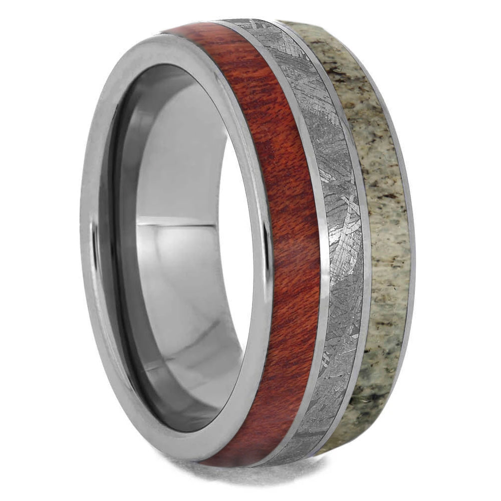 Men's Wedding Band With Wood, Meteorite & Antler - Jewelry by Johan