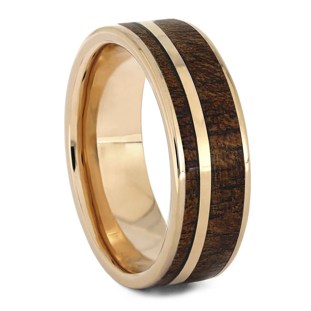 Rose Gold Unique Men's Ring With Wood Inlays