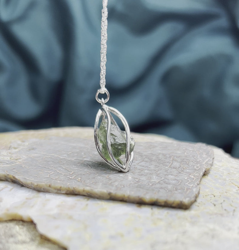 Rough Moldavite Nekclace in Sterling Silver