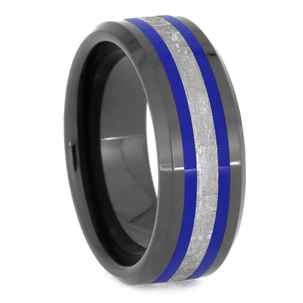 Men's Meteorite Ring With Blue Pinstripes-2630BL - Jewelry by Johan