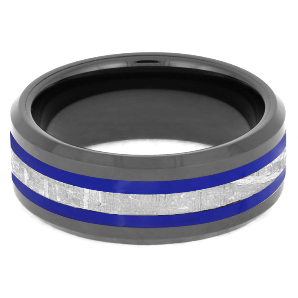 Men's Meteorite Ring With Blue Pinstripes-2630BL - Jewelry by Johan