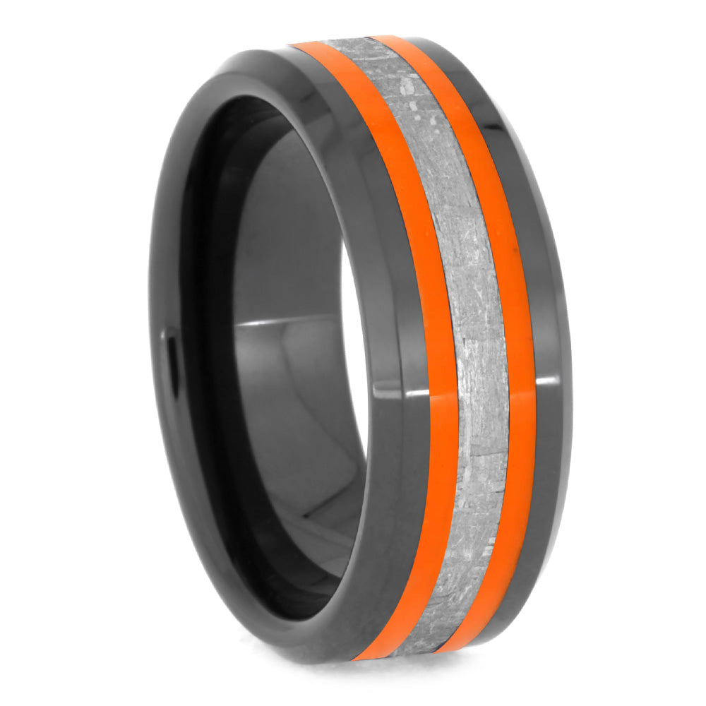 Meteorite Men's Ring With Orange Pinstripes-2630OR - Jewelry by Johan